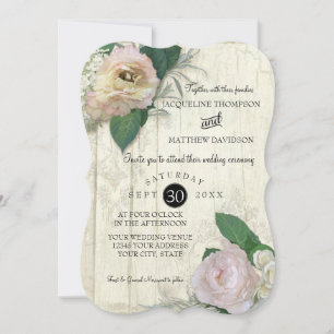 Invitación Elegante Boda de madera floral Bonito de época