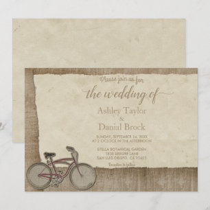 Invitación Elegante Boda de Madera Rústica Retro de Bicicleta