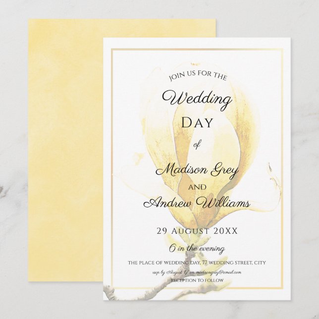Invitación Elegante Boda de Magnolia Amarilla (Anverso / Reverso)