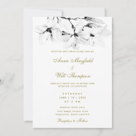 Invitación Elegante Boda de Magnolia Blanca Clásica de Oro Mo