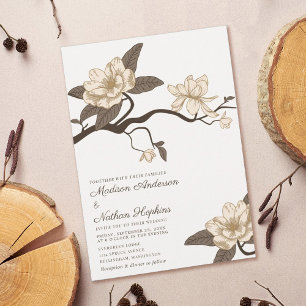 Invitación Elegante Boda de Magnolia Mínima Vintage