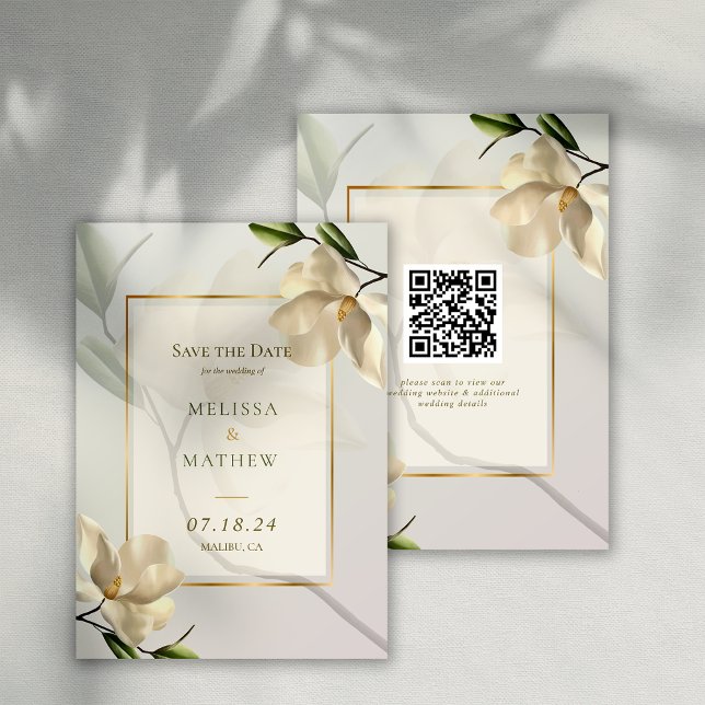 Invitación Elegante boda de Magnolia Oriental Salven la fecha (Elegant Oriental Magnolia Wedding Save the Date Invitation)
