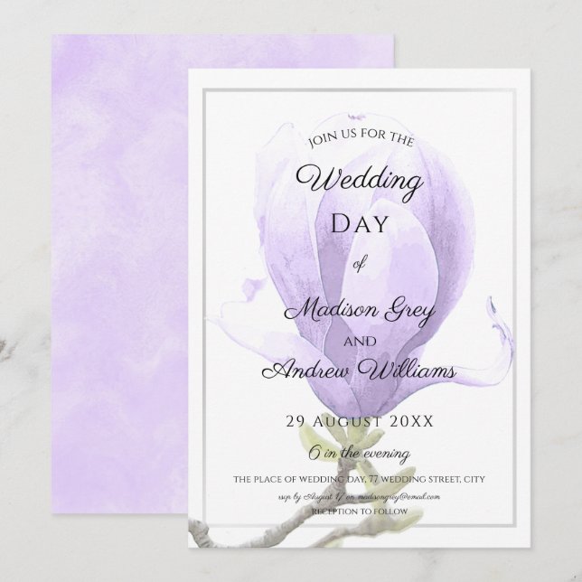 Invitación Elegante Boda de Magnolia Púrpura (Anverso / Reverso)