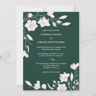 Invitación Elegante Boda de Magnolia Verde Esmeralda