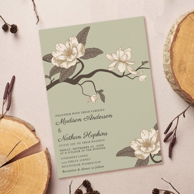 Invitación Elegante Boda de Magnolia Verde Sage (Subido por el creador)