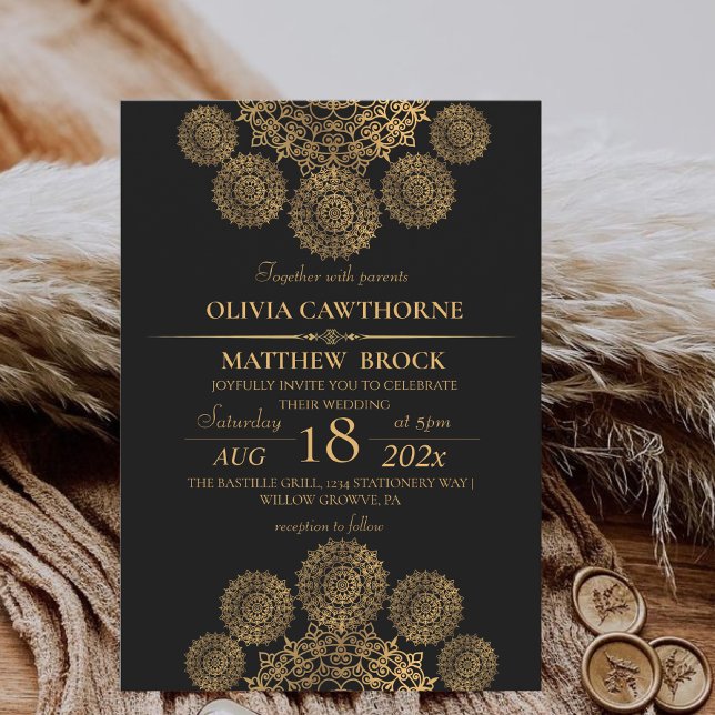 Invitación Elegante Boda de Mandala Black Gold (Subido por el creador)
