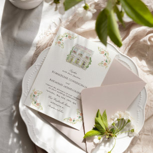 Invitación Elegante Boda de Mansión al Aguarela Rococó