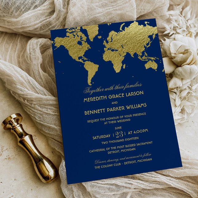 Invitación Elegante Boda de Mapa de la Marina y el Mundo del  (Subido por el creador)
