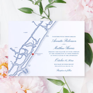 Invitación Elegante Boda de Mapa de Wrightsville Beach NC