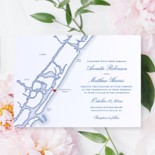 Invitación Elegante Boda de Mapa de Wrightsville Beach NC