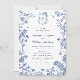 Invitación Elegante Boda de marco barroco y azul turbio