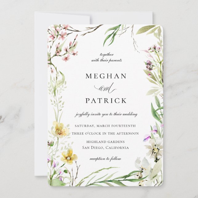 Invitación Elegante Boda de marco botánico de flores silvestr (Anverso)