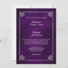 Invitación Elegante Boda de marco color púrpura plateado