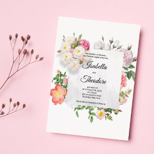 Invitación Elegante Boda de marco de flor blanco rosado