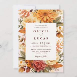 Invitación Elegante Boda de marco de flor Naranja