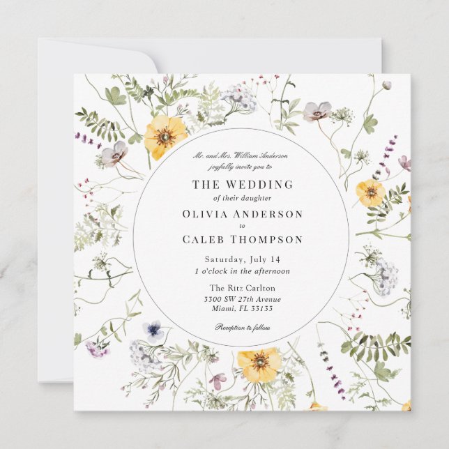 Invitación Elegante Boda de marco de flor silvestre amarillo  (Anverso)