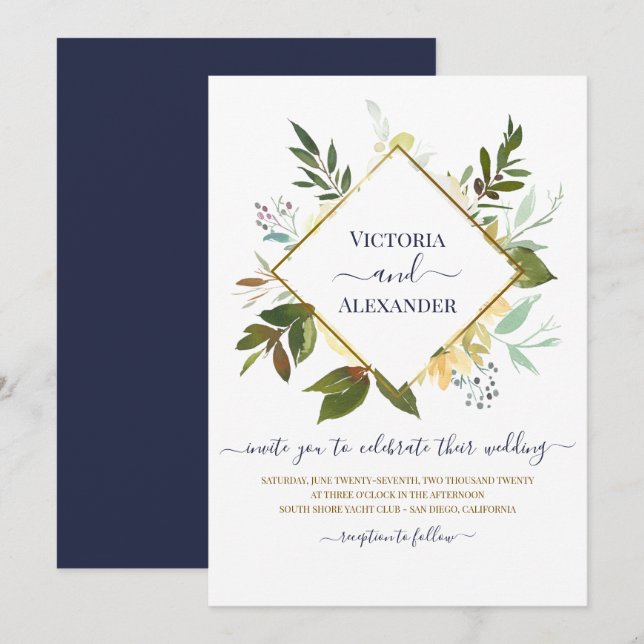 Invitación Elegante Boda de marco de Relieve metalizado dorad (Anverso / Reverso)