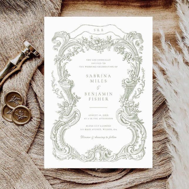 Invitación Elegante Boda de marco de tela de arcilla floral v (Subido por el creador)