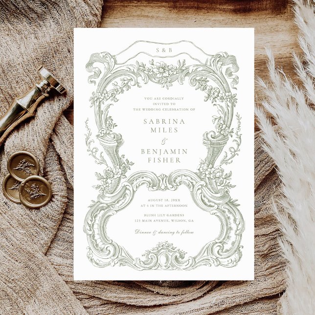 Invitación Elegante Boda de marco de tela de arcilla floral v (Subido por el creador)