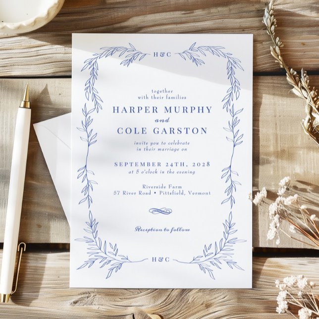 Invitación Elegante Boda de marco de vegetación de vid de épo (Subido por el creador)