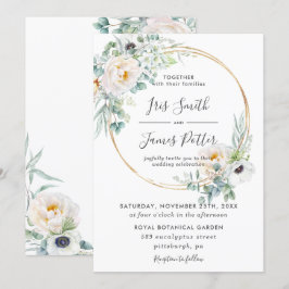 Invitación Elegante Boda de marco dorado de flores de marfil