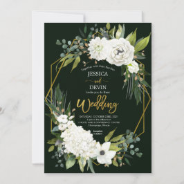 Invitación Elegante Boda de marco dorado floral blanco