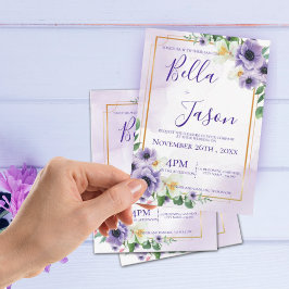 Invitación Elegante Boda de marco dorado floral blanco morado