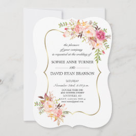 Invitación Elegante Boda de marco dorado floral Rubor rosa
