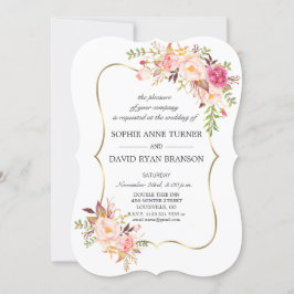 Invitación Elegante Boda de marco dorado floral Rubor rosa