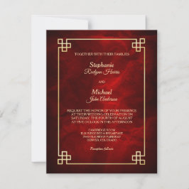 Invitación Elegante Boda de marco dorado rojo