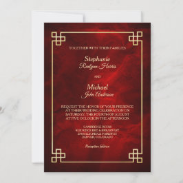 Invitación Elegante Boda de marco dorado rojo