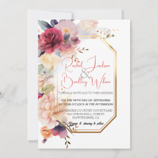 Invitación Elegante Boda de marco dorado Vivid Floral Waterco