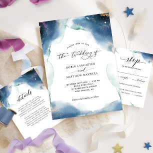 Invitación Elegante Boda de marco estelar de color de agua ce