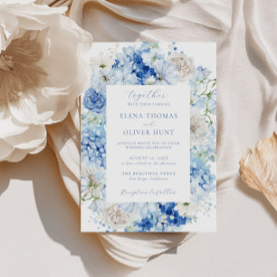 Invitación Elegante Boda de marco floral azul