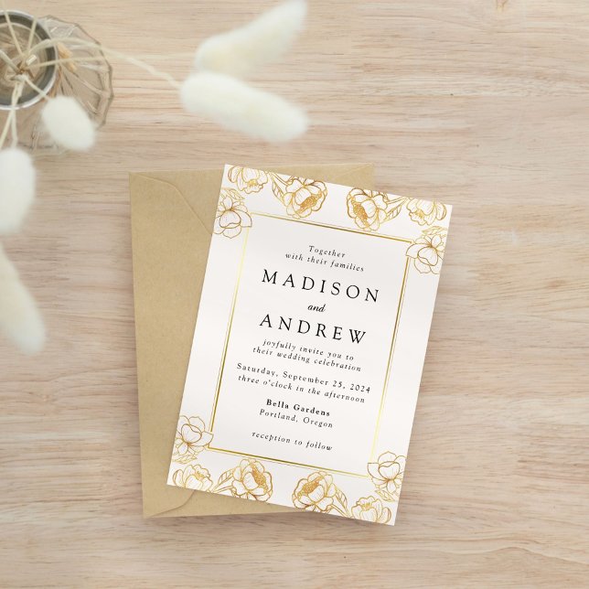 Invitación Elegante Boda de marco floral dorado (Subido por el creador)
