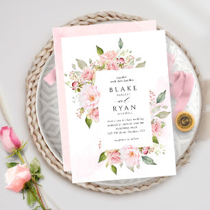 Invitación Elegante Boda de marco floral rosa y Rubor