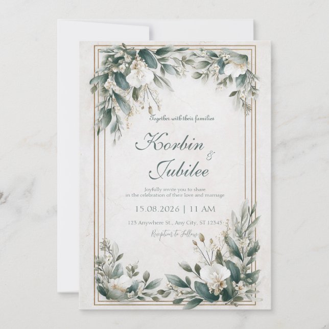 Invitación Elegante Boda de marco floral verde sabio (Anverso)