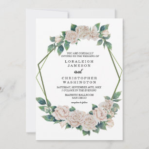 Invitación Elegante Boda de marco geométrico floral verde de
