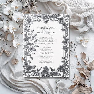 Invitación Elegante Boda de marco ornado plateado