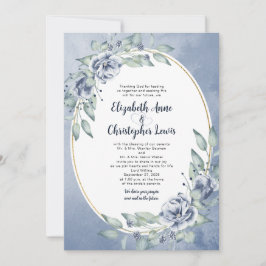 Invitación Elegante Boda de Marco Oval Floral Acuarela Azul