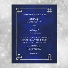 Invitación Elegante Boda de marco plateado azul