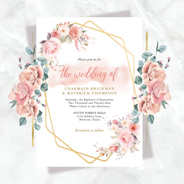 Invitación Elegante Boda de marco rosa floral (Subido por el creador)