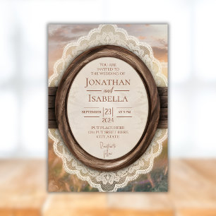 Invitación Elegante Boda de marco rústico de madera