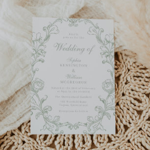 Invitación Elegante Boda de Marco Vintage Sage