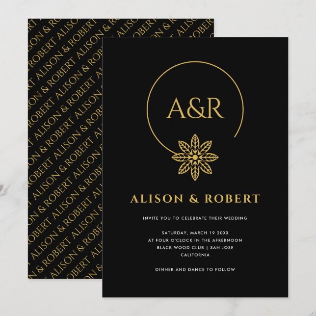 Invitación Elegante boda de marcos e iniciales inspirados en  (Anverso / Reverso)