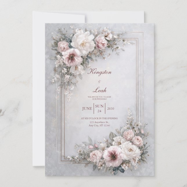 Invitación Elegante Boda de marcos florales de Rubor (Anverso)