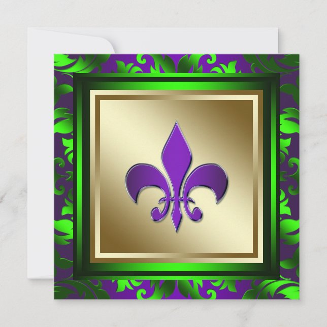 Invitación Elegante Boda de Mardi Gras Fleur de Lis (Anverso)