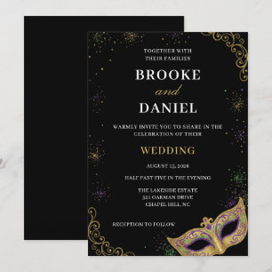 Invitación Elegante Boda de Mardi Gras Púrpura y Dorado