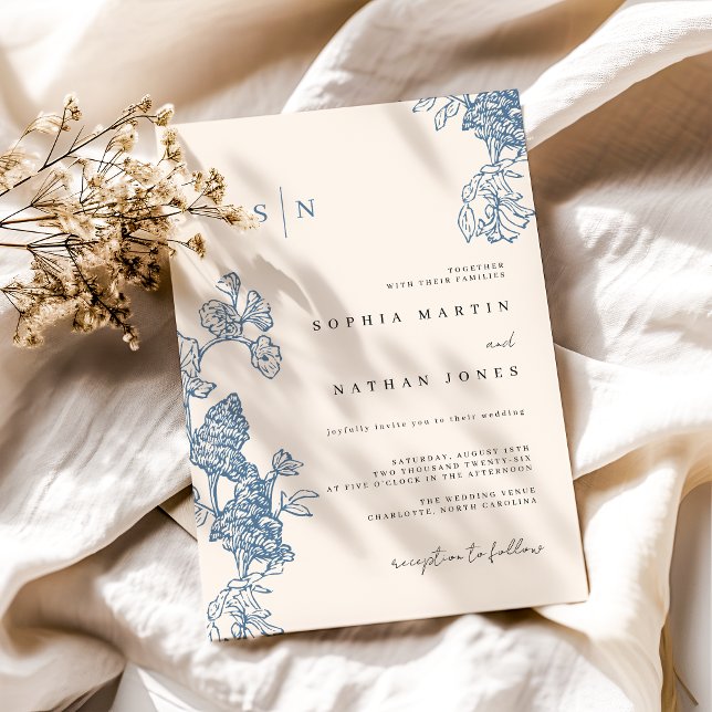 Invitación Elegante Boda de marfil de encaje floral azul (Subido por el creador)