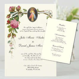 Invitación Elegante Boda de Marfil Divina Mercy COMBO